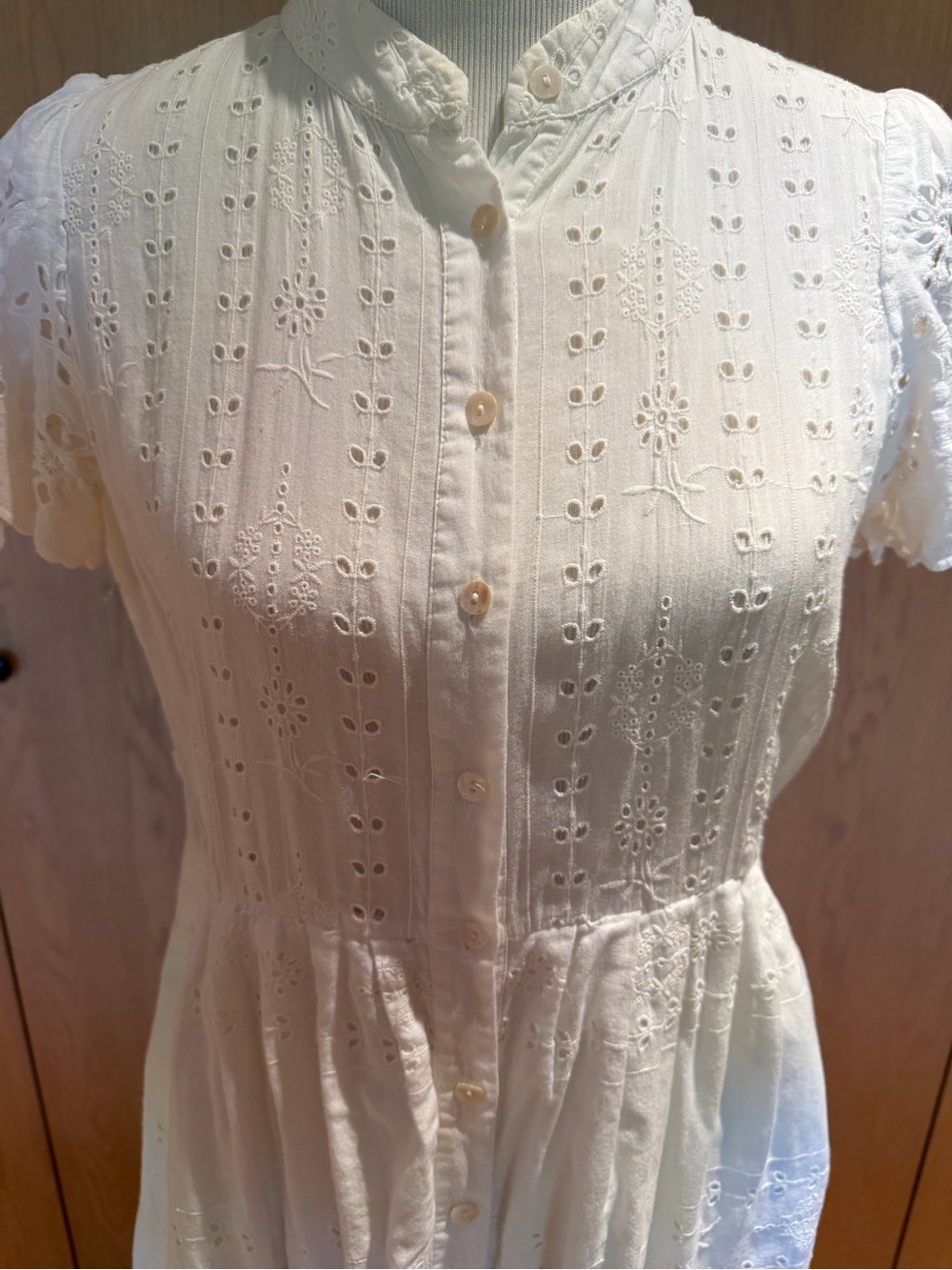 Sea New York White Embroidered Eyelet Cotton Midi Dress Pockets Size 4